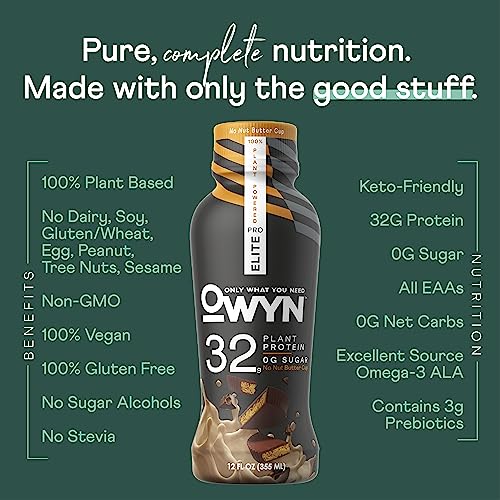 Pro Elite Vegan Plant-Based High Protein Keto Shake, No Nut Butter Cup, Zero Sugar OWYN Only What You NeedUS supplements