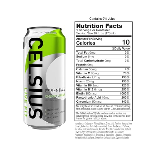 CELSIUS ESSENTIALS, Sparkling Cherry Limeade, Performance Energy Drink 16 Fl Oz CELSIUSUS supplements
