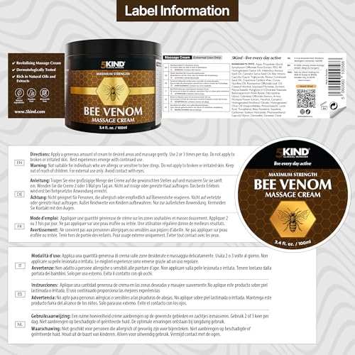 5kind Maximum Strength Bee Venom Cream - Naturally Massage Joints & Muscles, Lower Back, Knee, Neck, Shoulder, Hip & Feet - Responsibly Sourced Premium Bee Venom Cream 3.4 Fl Oz 5kind clinical skincareAu supplements