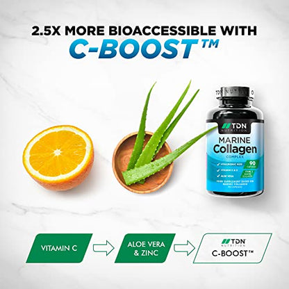 Marine Collagen Capsules 1400mg with Hyaluronic Acid, High Strength Collagen Supplement TDNUS supplements