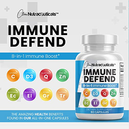 Immune Defense Support Supplement 8 in 1 w/Zinc 50mg Quercetin, VIT C Clean NutraceuticalsUS supplements