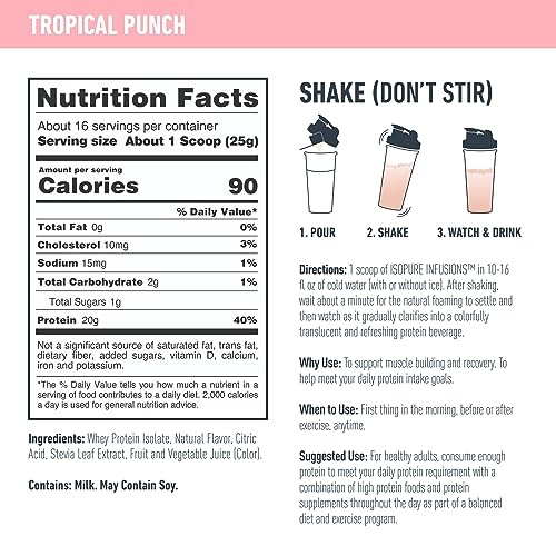 Isopure Protein Powder, Clear Whey Isolate Protein, Post Workout Recovery Drink Mix IsopureUS supplements