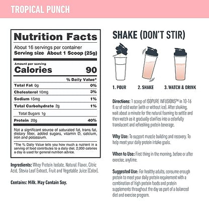 Isopure Protein Powder, Clear Whey Isolate Protein, Post Workout Recovery Drink Mix IsopureUS supplements