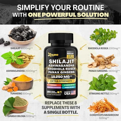 Zoyava Shilajit 9000MG Radiant Health Blend Ashwagandha 2000MG Rhodiola Rosea ZoyavaUS supplements