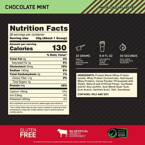 Optimum Nutrition Gold Standard 100% Whey Protein Powder, Chocolate Mint, 2 Pound Optimum NutritionUS supplements