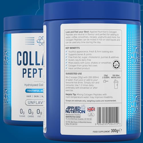 Applied Nutrition Collagen Peptides Powder - Hydrolysed Bovine Collagen Protein, Halal, Healthy Skin, Hair, Nails (Unflavoured) (300g - 15 Servings) Applied NutritionAu supplements