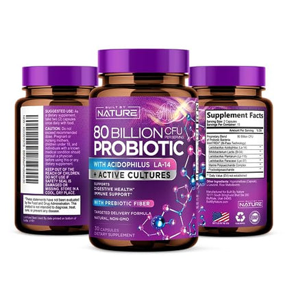 80 Billion CFU Probiotic - Daily Digestive Gut Health Supplement for Men & Women Built by NatureUS supplements