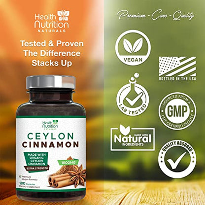 Pure Ceylon Cinnamon Capsules - Certified Organic Cinnamon Pills, Non-GMO, Dairy & Gluten Health Nutrition NaturalsUS supplements