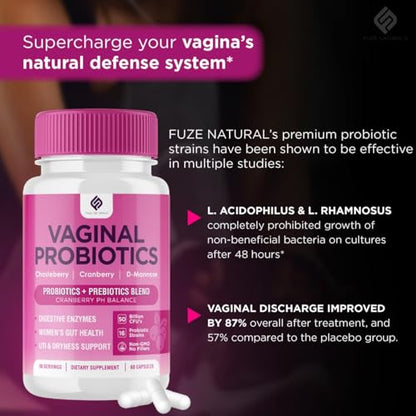 Vaginal Probiotics for Women Digestive Enzymes Gut Health PH Balance Pills, Women's Fuze NaturalsUS supplements