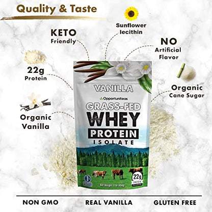 Opportuniteas Vanilla Whey Protein Powder - Grass Fed Whey Isolate + Real Sugar & Vanilla OpportuniteasUS supplements