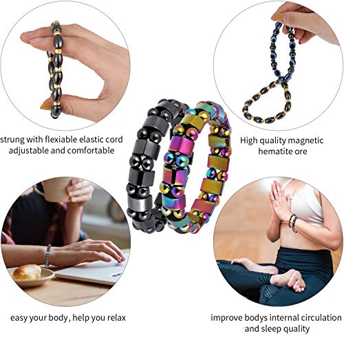 Hicarer 10 Pieces Magnetic Hematite Bracelets for Men Women Magnetic Bracelet Rock HicarerUS supplements