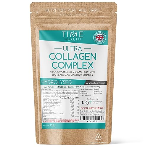 Ultra Collagen Complex - 126g Powder - Hydrolysed - Types I, II, III, V & X Collagen Time HealthUS supplements