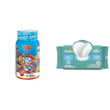 L'il Critters Paw Patrol Gummy Vites Daily Gummy Multivitamin for Kids, 60 Gummies and Pampers Baby Clean Wipes, 1 Flip-Top Pack (72 Wipes) Lil CrittersAu supplements