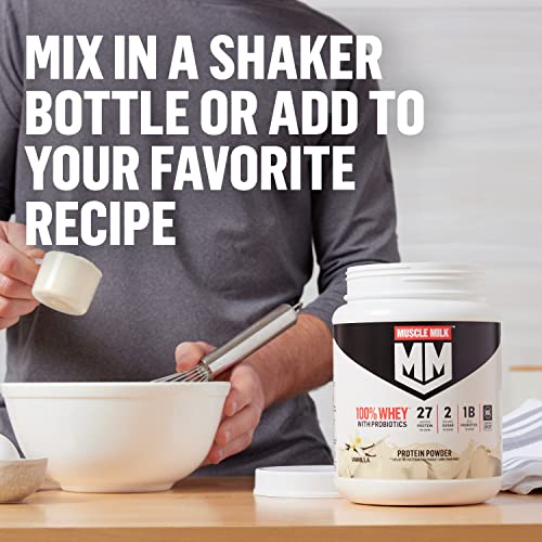 Muscle Milk 100% Whey With Probiotics Protein Powder, Vanilla, 1.85 Pound, 23 Servings Muscle MilkUS supplements