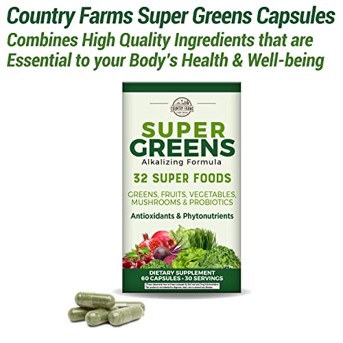 COUNTRY FARMS Super Greens Vegicaps, 32 Super Foods, Whole Food Supplement COUNTRY FARMSUS supplements