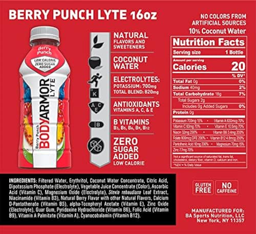 BODYARMOR LYTE Sports Drink Low-Calorie Sports Beverage, Berry Punch, Coconut BODYARMORUS supplements