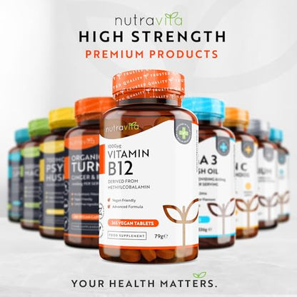 Vitamin B12 1000mcg - 365 High Strength Vegan Tablets (1 Year Supply) - Max Strength NutravitaUS supplements