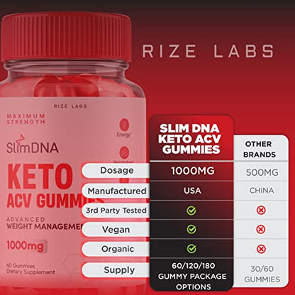 rize labs (3 Pack) SlimDNA Keto Gummies - ACV for Advanced Weight Loss with Apple Cider rize labsUS supplements