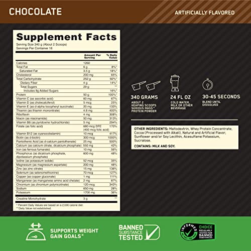 Optimum Nutrition Serious Mass Weight Gainer Protein Powder, Vitamin C, Zinc and Vitamin Optimum NutritionUS supplements