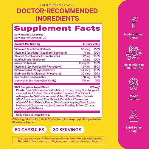 Pink Stork PMS Supplement for Women - Vitex, Ashwagandha, Maca Root & 10 Vitamins & Minerals to Support Hormone Balance, Mood, Bloating, Period Regularity - 60 Capsules Pink StorkAu supplements