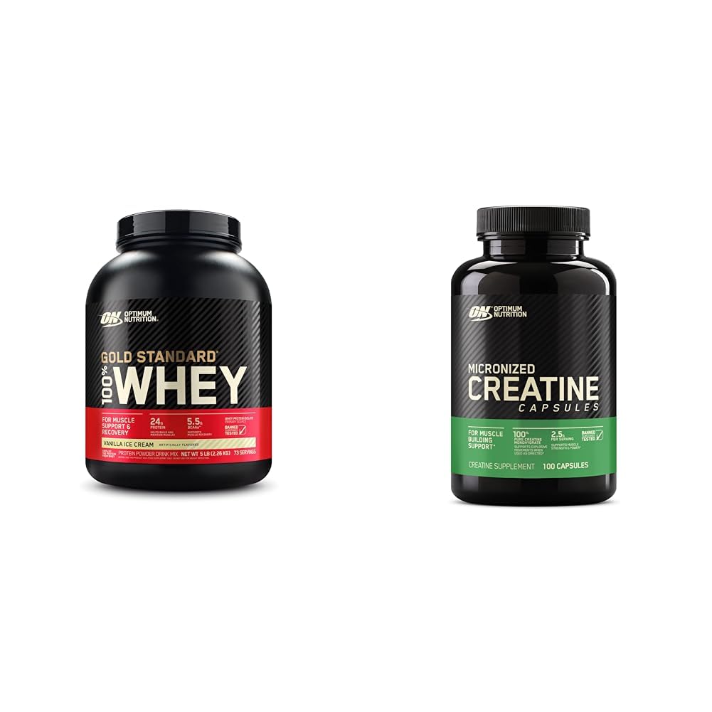 Optimum Nutrition Gold Standard 100% Whey Protein Powder, Vanilla Ice Cream & Microniz Optimum NutritionUS supplements