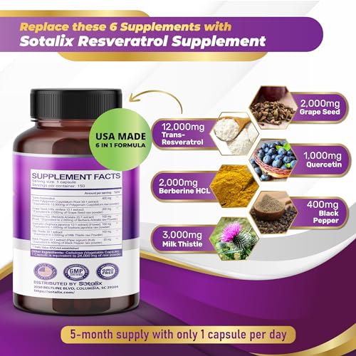 Resveratrol 24,000mg with Grape Seed + Quercetin Berberine + Milk Thistle Powerful Anti SOTALIX SUPPLEMENTUS supplements