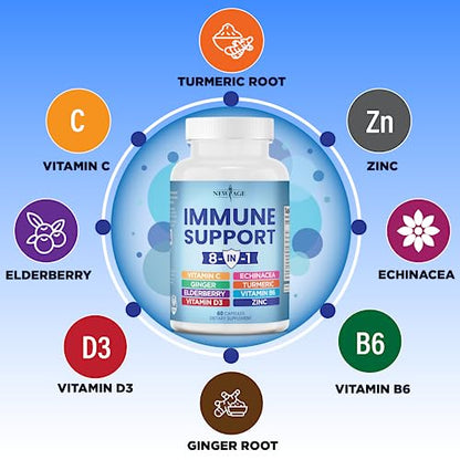NEW AGE 8 in 1 Immune Support Booster Supplement with Echinacea, Vitamin C and Zinc NEW AGEUS supplements