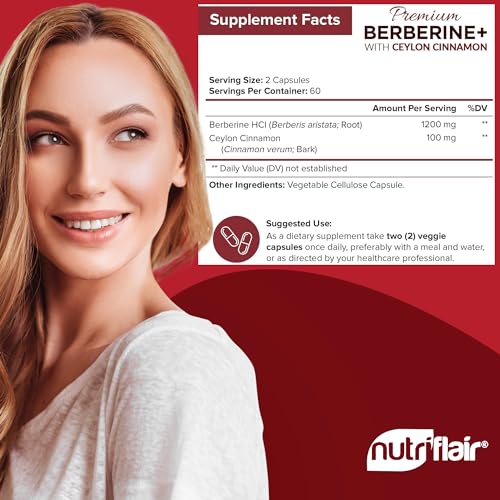 NutriFlair Premium Berberine HCL 1200mg, 120 Capsules - Plus Pure True Ceylon Cinnamon NutriFlairUS supplements