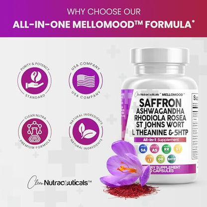 Clean Saffron Supplements with Ashwagandha 8000mg - Mood Support with L-Theanine Clean NutraceuticalsUS supplements