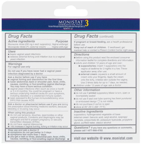 Monistat 3 Vaginal Antifungal Combination Pack, 3 Suppositories with Disposable Applicators MonistatAu supplements