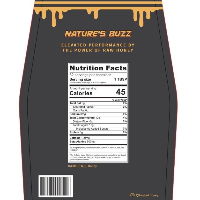 Buzzed Honey - 16oz, Natural Preworkout Supplement, Raw Honey, Caffeine, Clean Energy Buzzed HoneyUS supplements