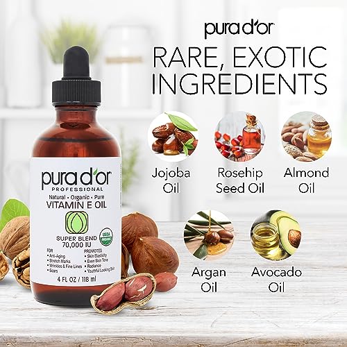 PURA D'OR 4 Oz ORGANIC Vitamin E Oil Blend 70,000 IU - 100% Natural Hexane Free, Sweet Almond PURA D'ORAu supplements