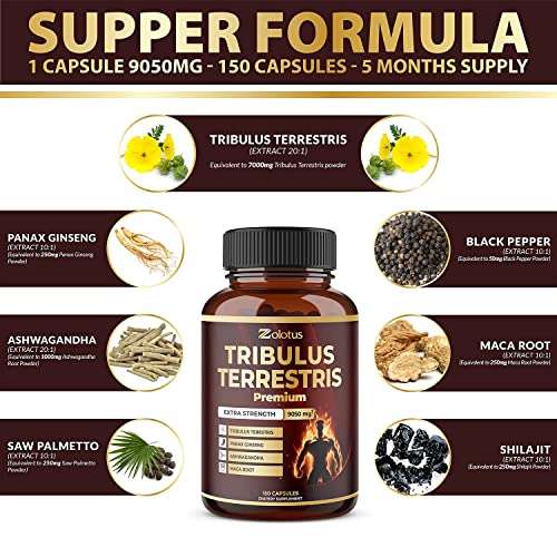 Tribulus Terrestris Supplement for Men & Women, 9050mg Per Capsule, 5-Month Supply ZolotusAu supplements