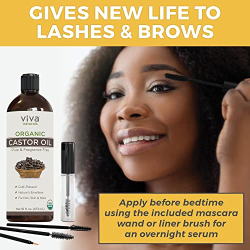 Viva Naturals Organic Castor Oil, 16 fl oz - Cold Pressed Castor Oil for Skin, Hair and Lashes - Traditionally Viva NaturalsAu supplements