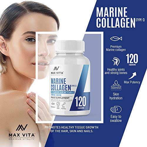 Marine Collagen Type 1 2400mg - 120 Capsules Supplement with Hyaluronic Acid and Vitamin C MAX VITA MAXIMUM VITALITYAu supplements