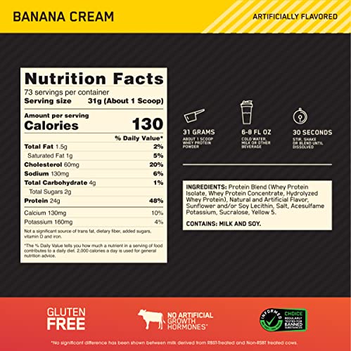 Optimum Nutrition Gold Standard 100% Whey Protein Powder, Banana Cream, 5 Pound Optimum NutritionUS supplements