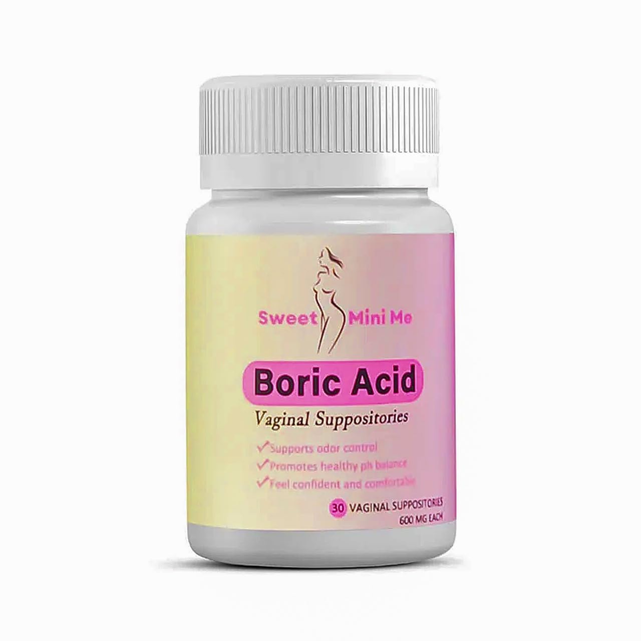 Sweet Mini Me 600mg Boric Acid Suppositories – Natural Vaginal Health Support for Women – pH Balance, Odor & Itch Relief – 30 Count Capsules GenericUS supplements