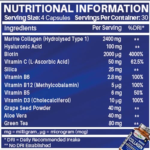 High Strength Marine Collagen 2400mg with Hyaluronic Acid 100mg, Biotin, Vitamin C, D3, B12 and Silica NUTRABYTESAu supplements