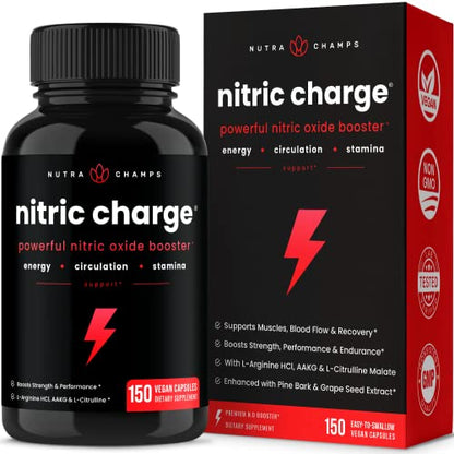 Nitric Oxide Supplement | L-Arginine, L Citrulline Malate, AAKG, Pine Bark, Grape Seed NutraChampsUS supplements