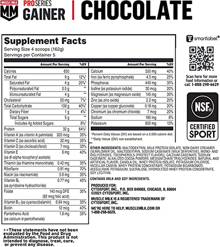 Muscle Milk Gainer Protein Powder, Chocolate, 32g Protein, 5 Pound Muscle MilkUS supplements