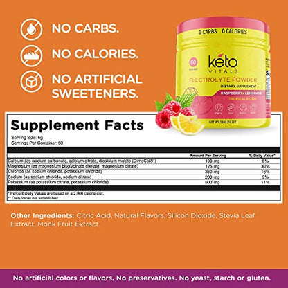 Keto Vitals Electrolytes Powder - Sugar Free Keto Electrolytes Powder with Potassium Keto VitalsUS supplements