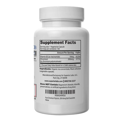 Pure Chromium Polynicotinate Supplement - Made in USA - 200mcg + Vitamin B3 for Optimal Superior LabsUS supplements