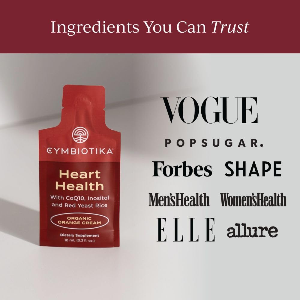 CYMBIOTIKA Heart Health Supplement with CoQ10, Red Yeast Rice & Inositol, Gluten Free Supplements to Support Circulation & Aging, Organic Orange Cream Flavor, 30 Pack CYMBIOTIKAUS supplements