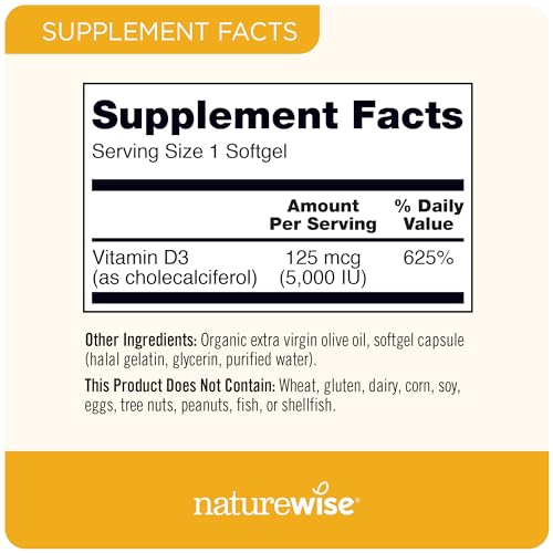 NatureWise Vitamin D3 5000iu (125 mcg) Healthy Muscle Function, and Immune Support NatureWiseUS supplements