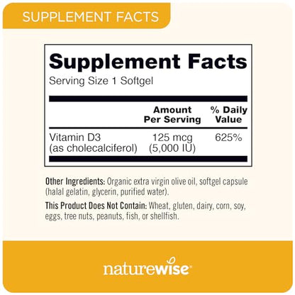 NatureWise Vitamin D3 5000iu (125 mcg) Healthy Muscle Function, and Immune Support NatureWiseUS supplements