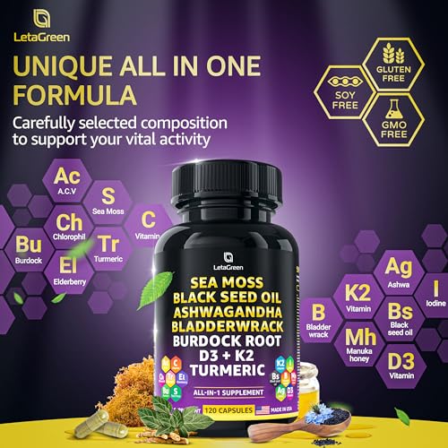 LetaGreen Irish Sea Moss Capsules – 120 Wildcrafted Sea Moss Pills with Black Seed Oil LetaGreenUS supplements