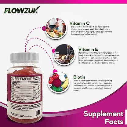 Collagen Gummies High Strength with Biotin Vitamin C & E | Flowzuk | Anti Aging, Hair Growth FLOWZUKUS supplements