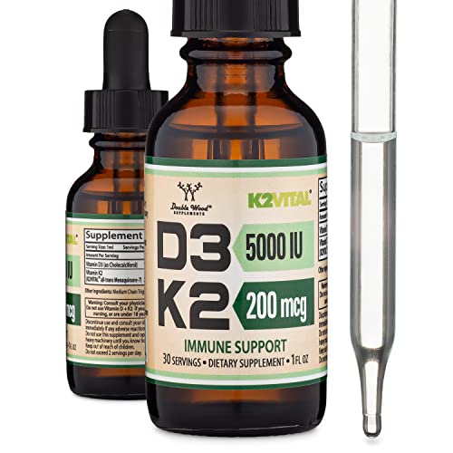 Vitamin D3 K2 5,000 IU Liquid Drops (5,000 IU of D3 and 200mcg of 99.9% All-Trans Double Wood SupplementsUS supplements