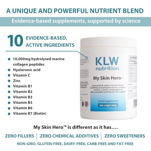 Marine Collagen Powder 10,000mg - with Vitamin C, Zinc, Biotin, Hyaluronic Acid - No fillers, sweeteners or additives KLW NutritionAu supplements
