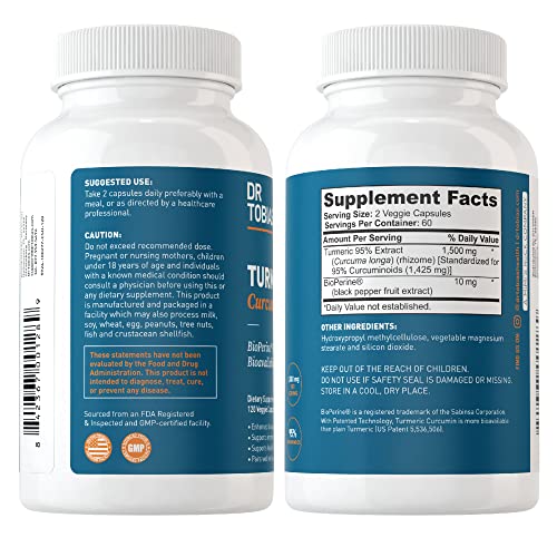 Dr. Tobias Turmeric Curcumin Supplement with BioPerine & Black Pepper, Extra Strength Dr. TobiasUS supplements